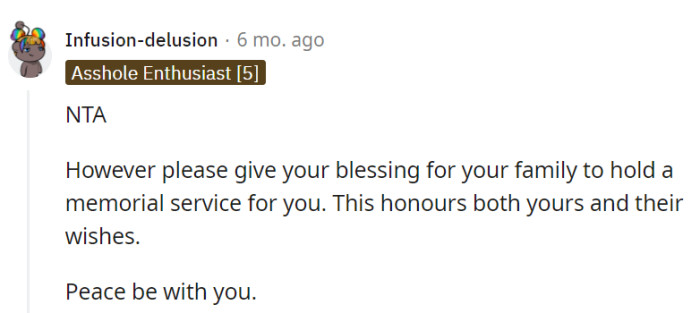 It's their grand finale, but they could consider giving their blessing for a memorable encore in the form of a rocking memorial service, honoring both their and their family's wishes.
