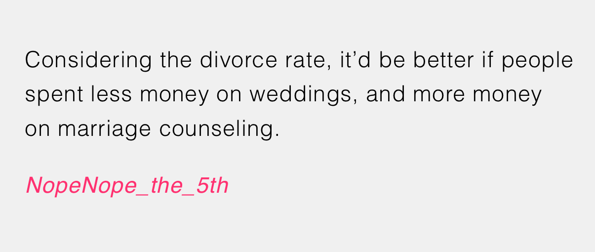 Spend less on the party and more on the actual partnership.