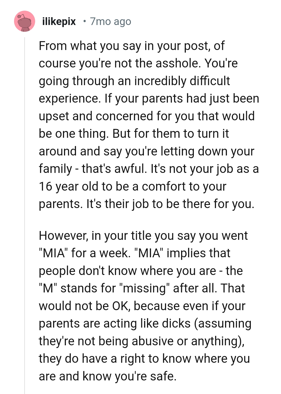 It's not the OP's job to be a comfort to his parents