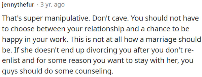 A healthy marriage shouldn't put OP in this position.