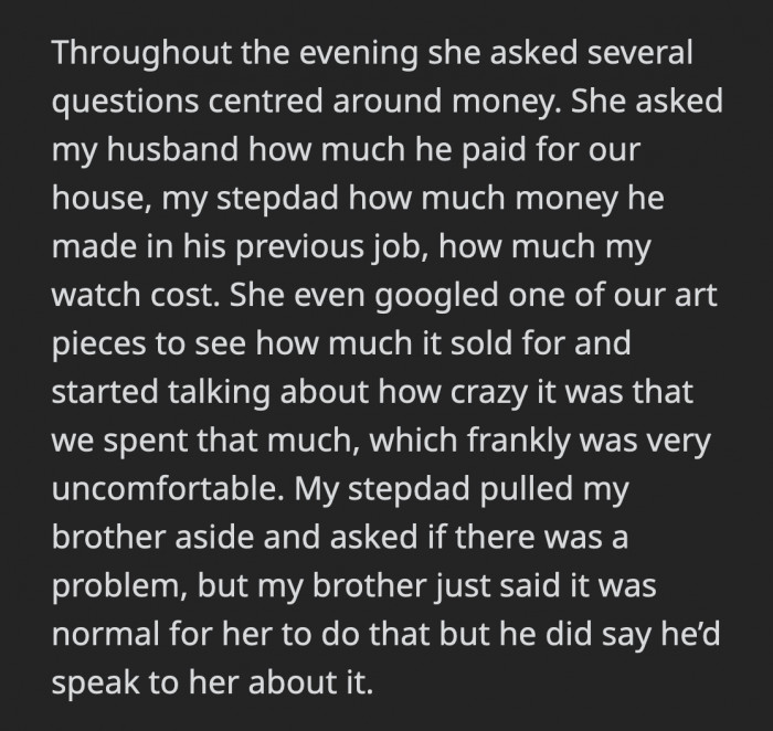 He said it was normal for her to talk about money, but he did promise to talk to her about it