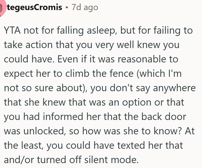 OP Is Not Wrong for Falling Asleep, but for Ignoring the Simple Steps He Could’ve Taken to Help Her.