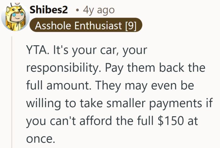 This side keeps circling back to personal responsibility, no matter how the situation started.