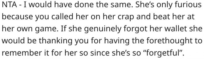 5. Her sister-in-law is furious because she forgot her wallet intentionally.