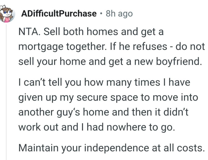 They should both sell their homes