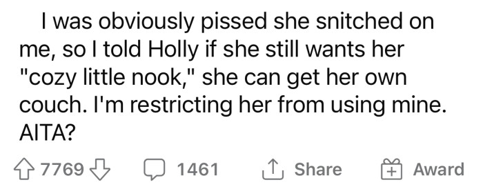 Op didn't appreciate how her roommate dealt with the situation, so she decided to consult with the Reddit community.