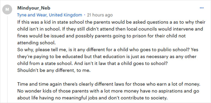 Netizens argued that other less affluent parents would have been questioned and possibly punished if their kids were not in school