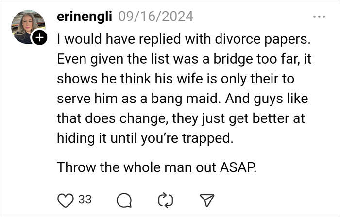 Even the Trad Wives subreddit, a community that often advocates traditional gender roles, responded with skepticism, noting that a healthy marriage is built on mutual respect and partnership, not control or dominance.