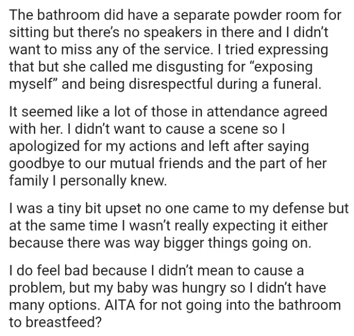 OP didn’t want to cause a scene, so she apologized for her actions and left after saying goodbye