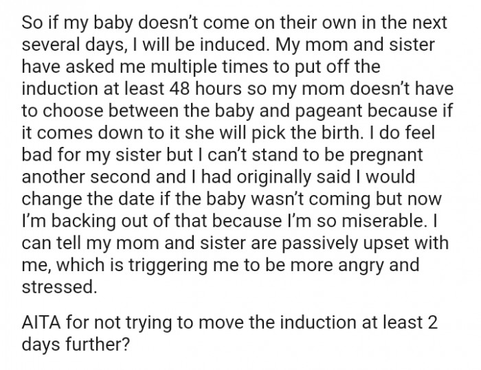 The OP is backing out of the initial plan because she's so miserable