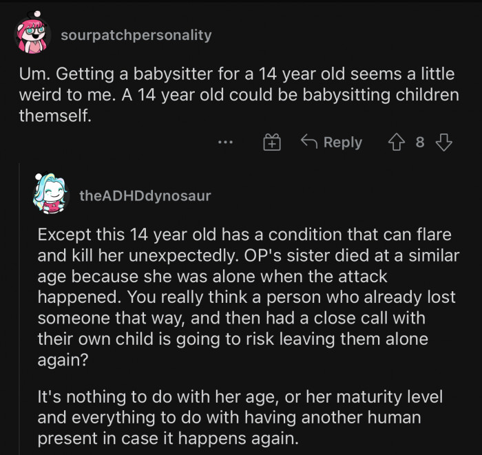 It's a 14-year-old with a special medical condition. Things are much different.