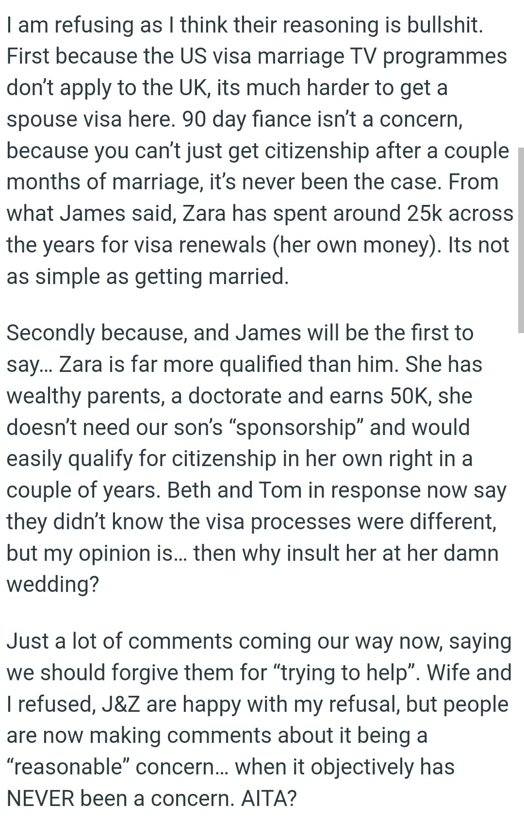 She has wealthy parents, a doctorate, and earns 50K; she doesn’t need their son’s “sponsorship”