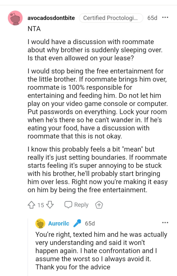 This Redditor would stop being the free entertainment for the roommate's little brother