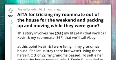 Lady Tricks Her Manipulative Roommate Into Leaving House For The Weekend, Packs Up And Leaves Before She Returned