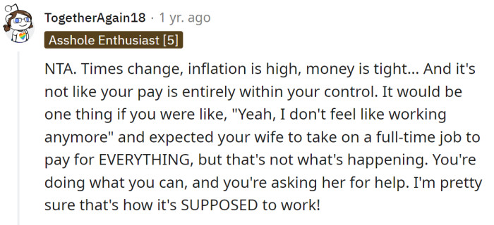 NTA, he just asked her to help