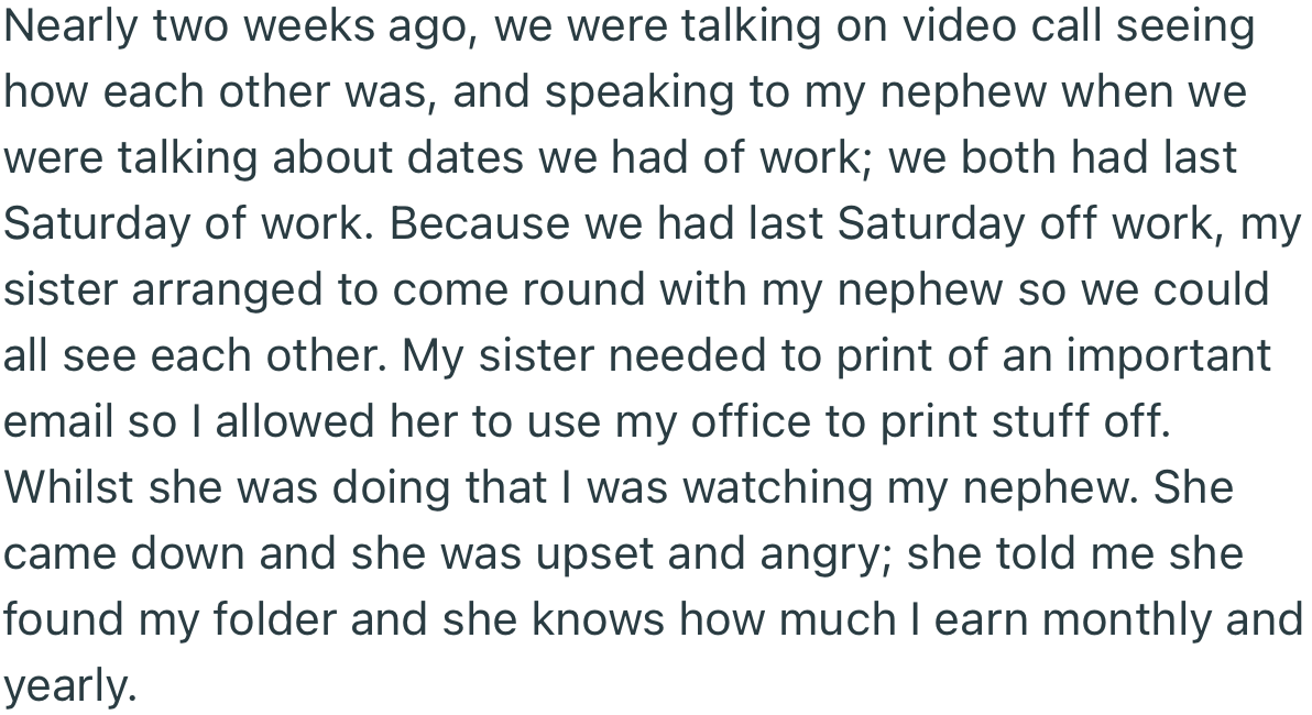 Interestingly, While OP’s Sister Was at Her House, She Stumbled Upon Her Juicy Financial Documents