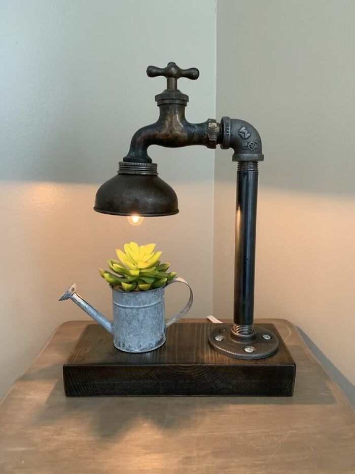 Made a lamp from an old faucet