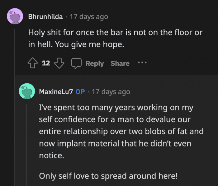 OP's healthy attitude and self-respect are worthy of applause
