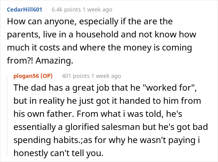 The cousin's dad has bad spending habits, so he ended up covering the bills.