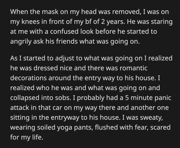 The entryway to his home was also decorated romantically. OP realized what was going on and collapsed into sobs. She had another panic attack.