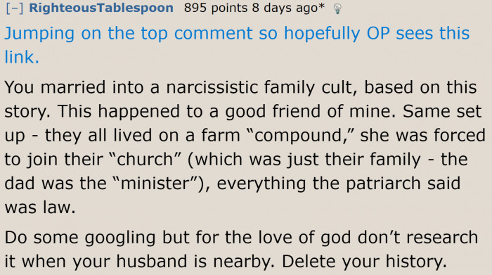 A redditor shares an article about a family cult.