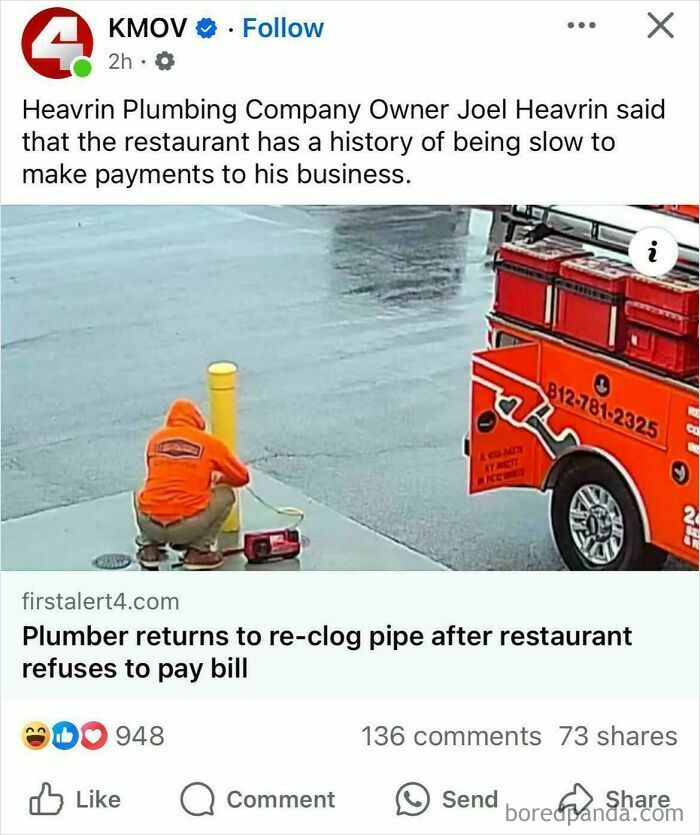 “Plumber Returns To Re-Clog Pipe After Restaurant Refuses To Pay Bill”