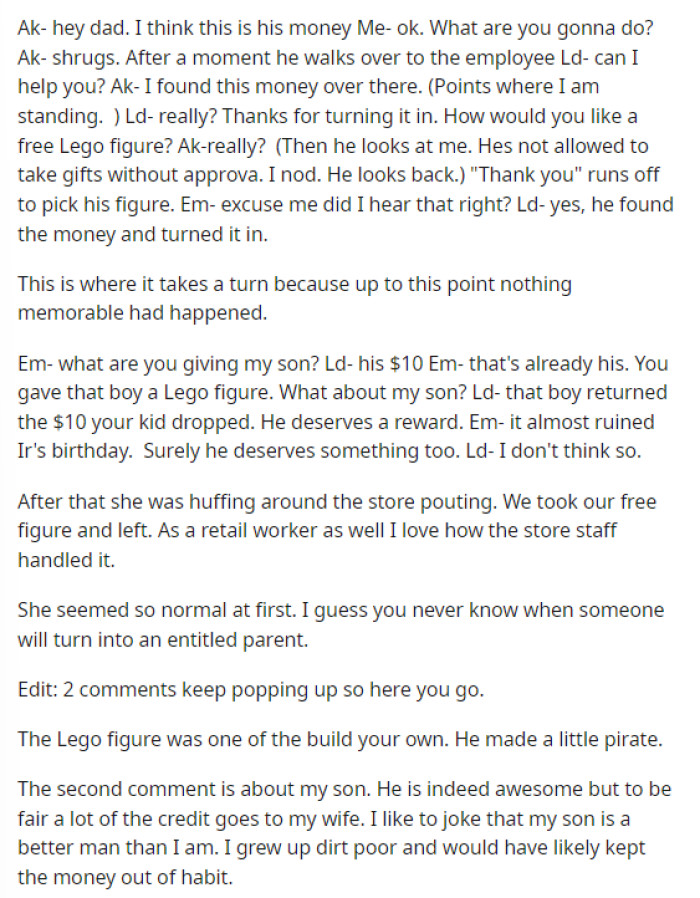 This is the conversation that commences, and it truly is awesome of his son to decide that on his own, but the woman's reaction isn't at all what OP or we expected.