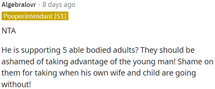 OP's husband neglects his own wife and child's needs.