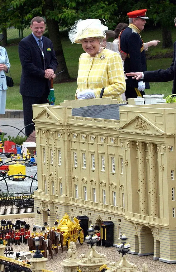 28. Admiring a replica of Buckingham Palace made from Legos