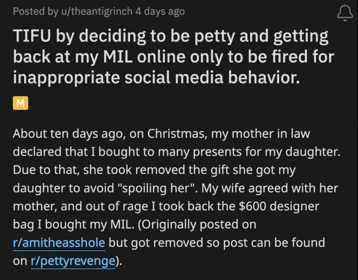 OP got fired from his job after his posts on Instagram caused further family drama that got on his boss's radar.