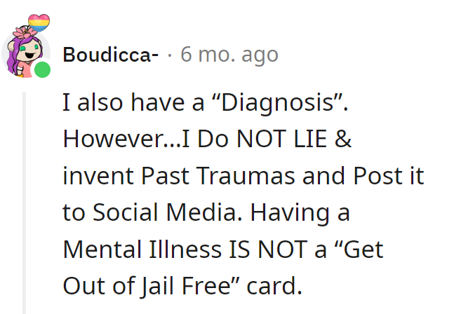 Diagnosis isn't a free pass for creative writing. Mental health is no excuse for fiction on social media.