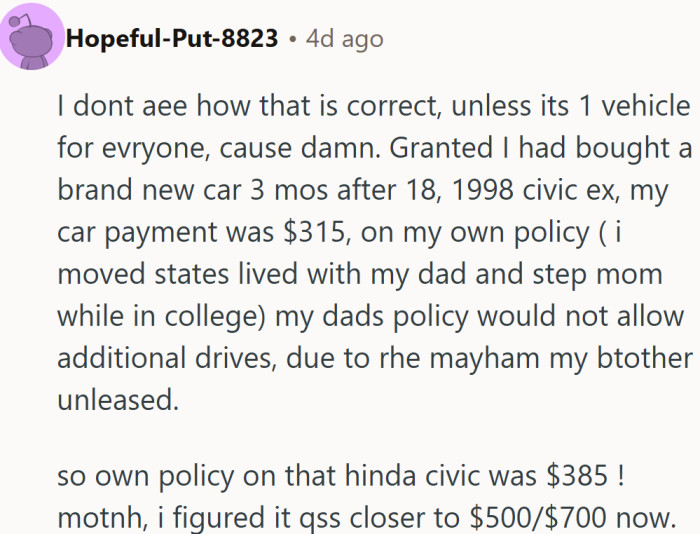 The math might be messy, but the message is clear: adulting behind the wheel costs way more than pocket money.