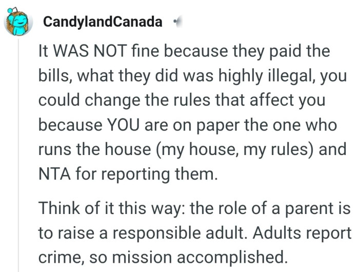 The role of a parent is to raise a responsible adult