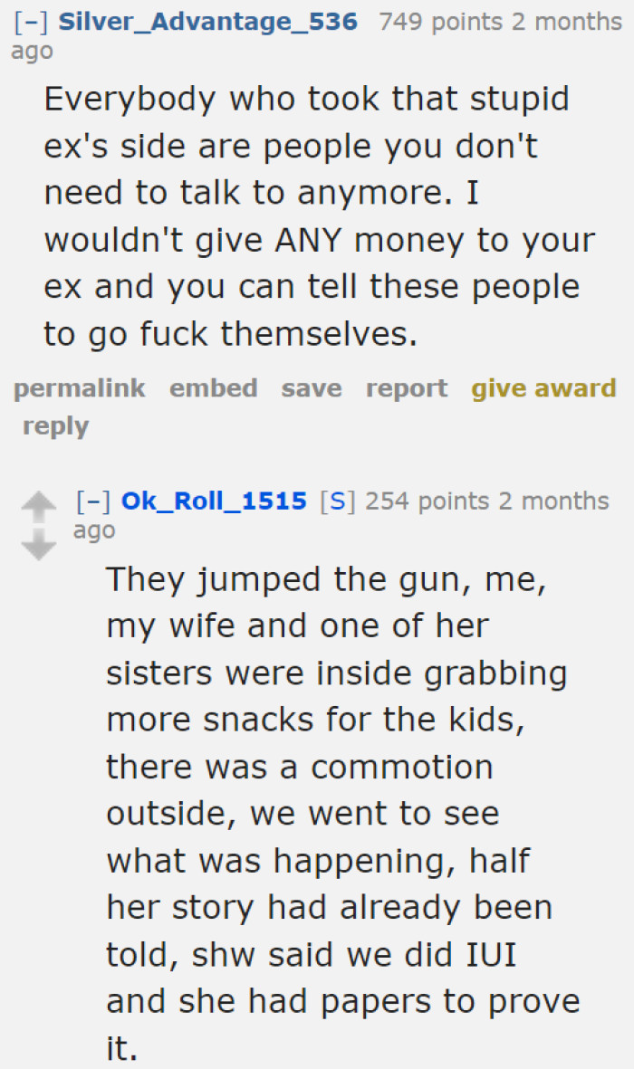 The OP shares the reason why the wife's family believed the ex-wife.