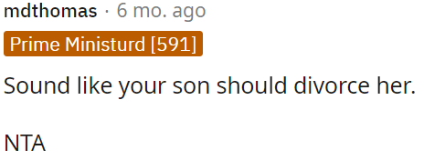 OP's son should get a divorce from her.