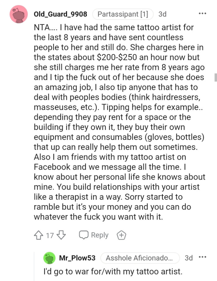 This Redditor has had the same tattoo artist for years now.