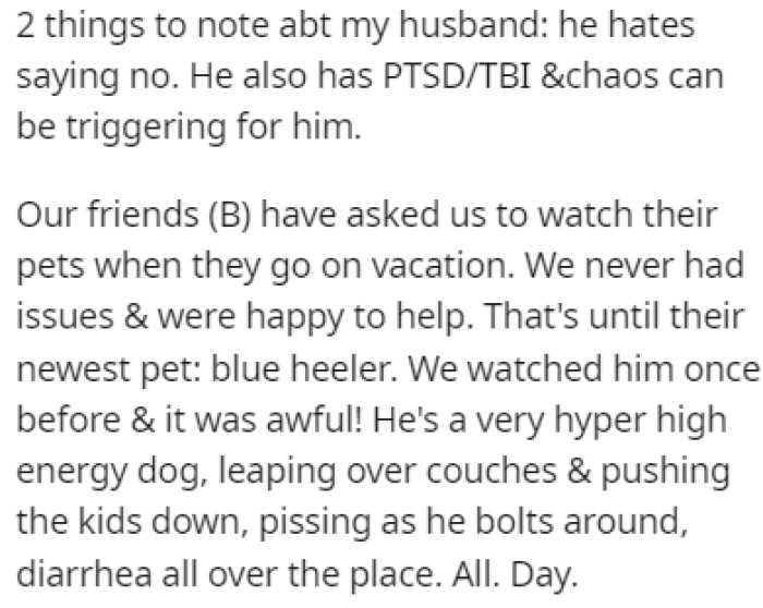 OP's husband has PTSD/TBI and he hates saying no