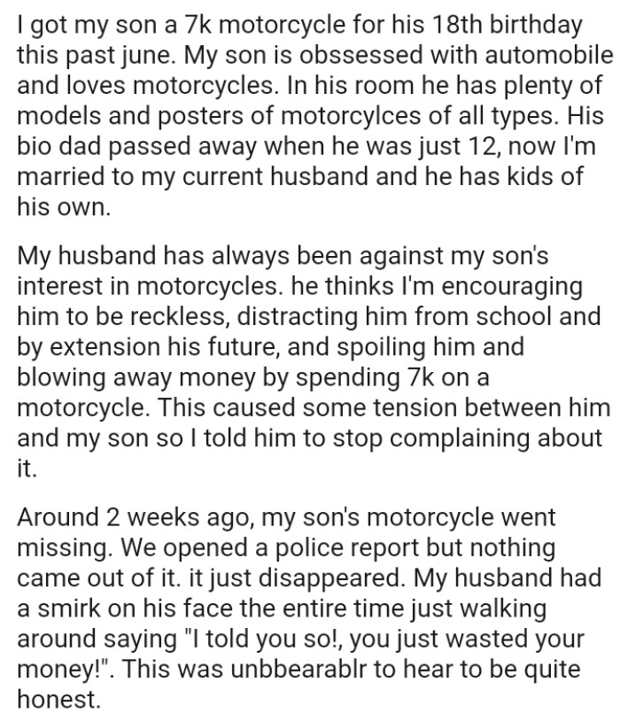OP's husband thinks she's encouraging her son to be reckless, distracting him from school and, by extension, his future