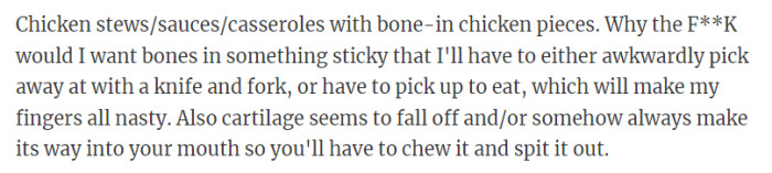 15. Chicken stews, sauces, or casseroles with bone-in chicken pieces.