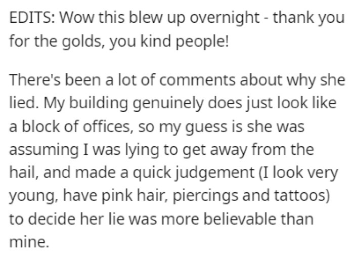 OP threw in a few edits to the original story to try and explain some things