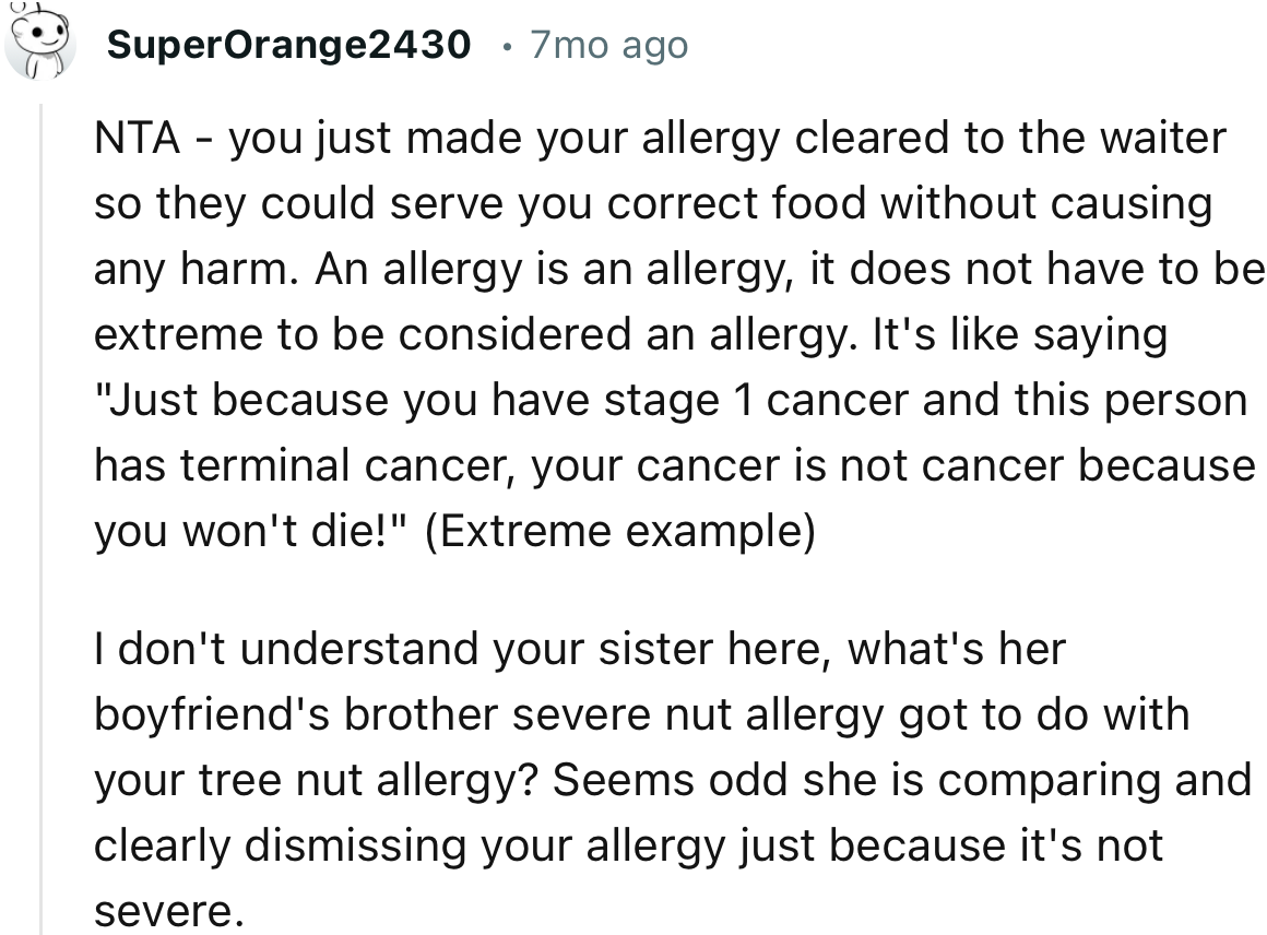 “NTA. An allergy is an allergy; it does not have to be extreme to be considered an allergy.”