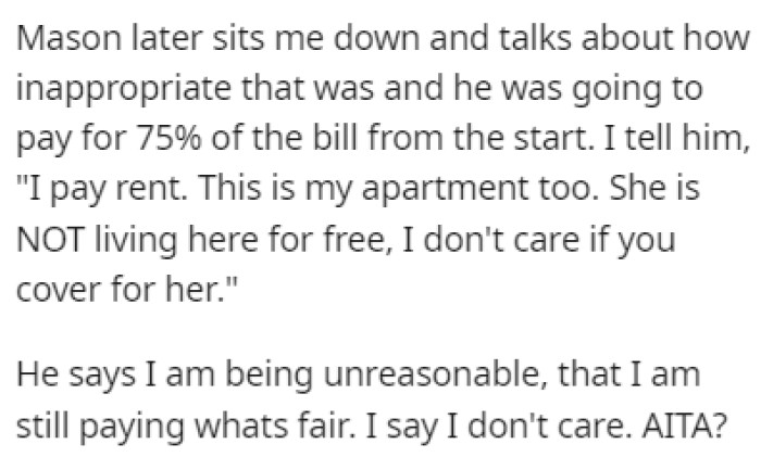 Mason told OP that what she did was inappropriate