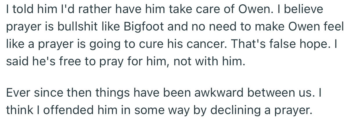 Well, OP refused to allow the sitter to do anything religious with the boy. Ever since, things have been awkward between them