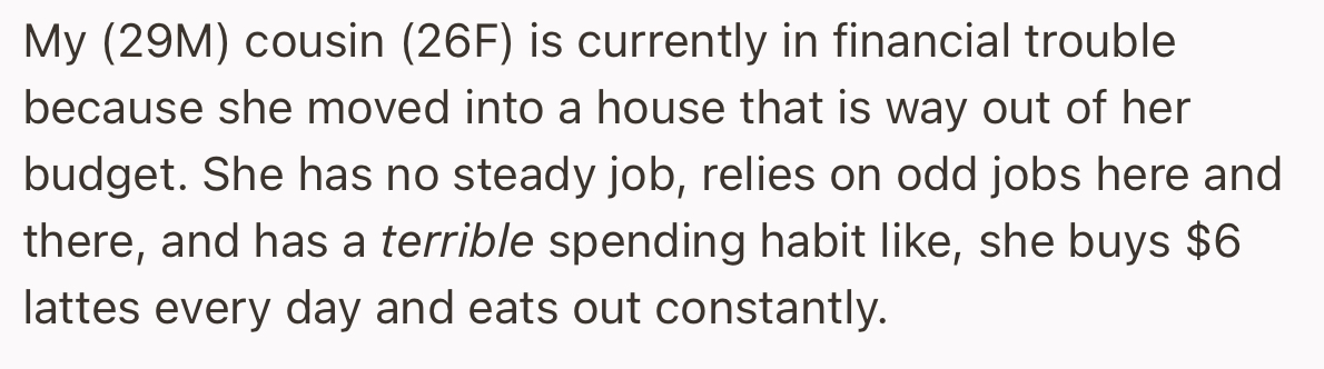 OP’s Cousin Moved into a House That Is Way Out of Her Budget. Now She’s Struggling to Renew.