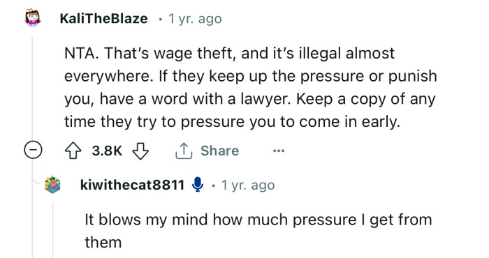 “NTA. That’s wage theft, and it’s illegal almost everywhere.”