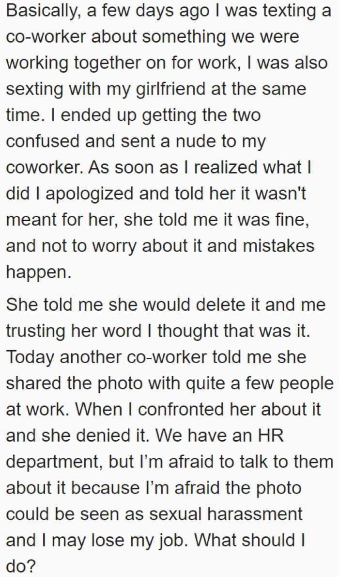 He was simultaneously texting his colleague while s*xting his girlfriend. Wrong move, buddy.