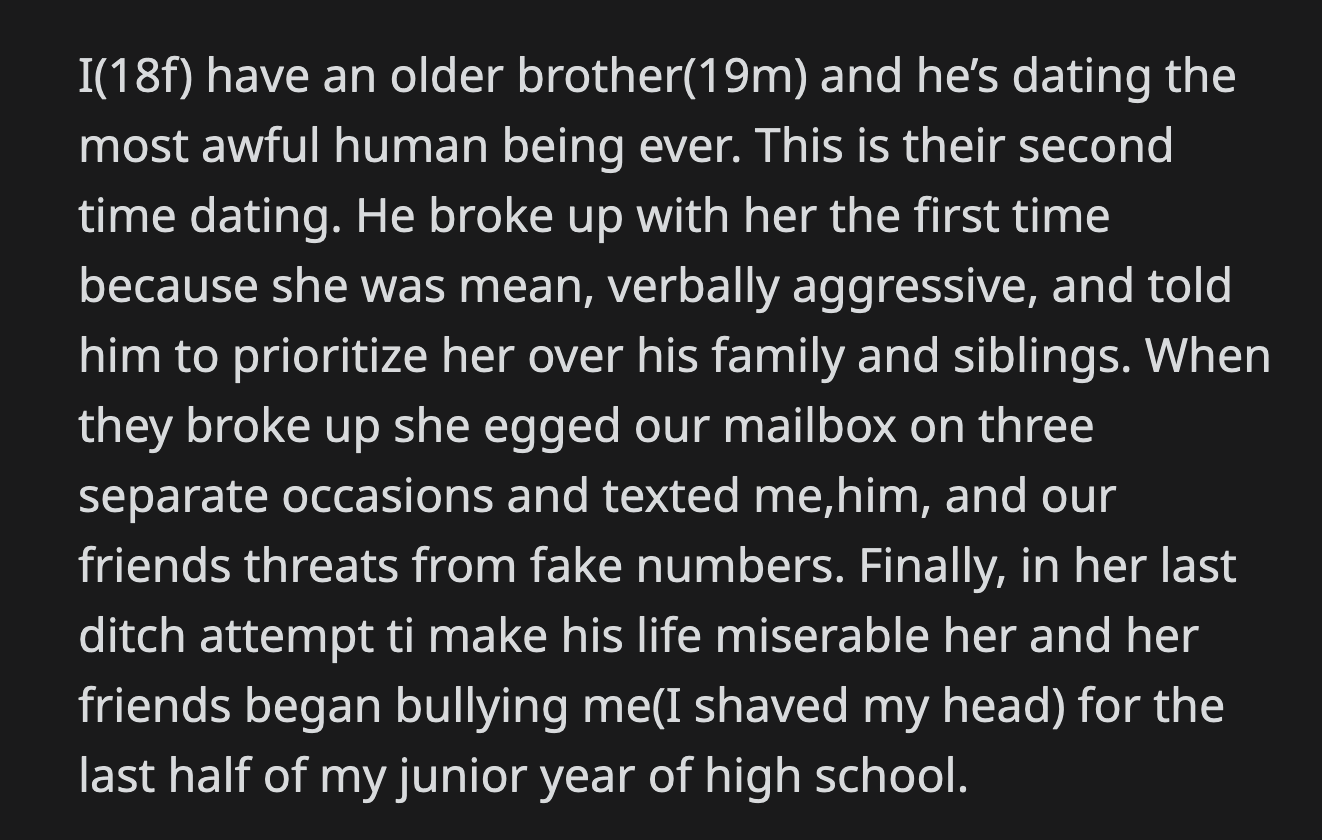 OP snapped when her brother's girlfriend accompanied him to a family event unexpectedly.