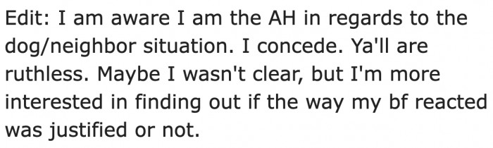 The OP emphasized that she wants opinions on her boyfriend's reaction.