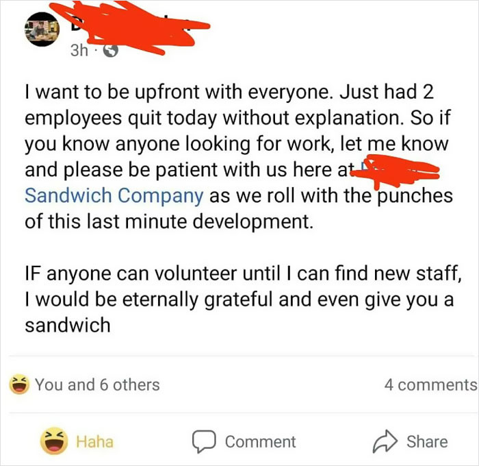 12. A sandwich for your trouble. How generous!