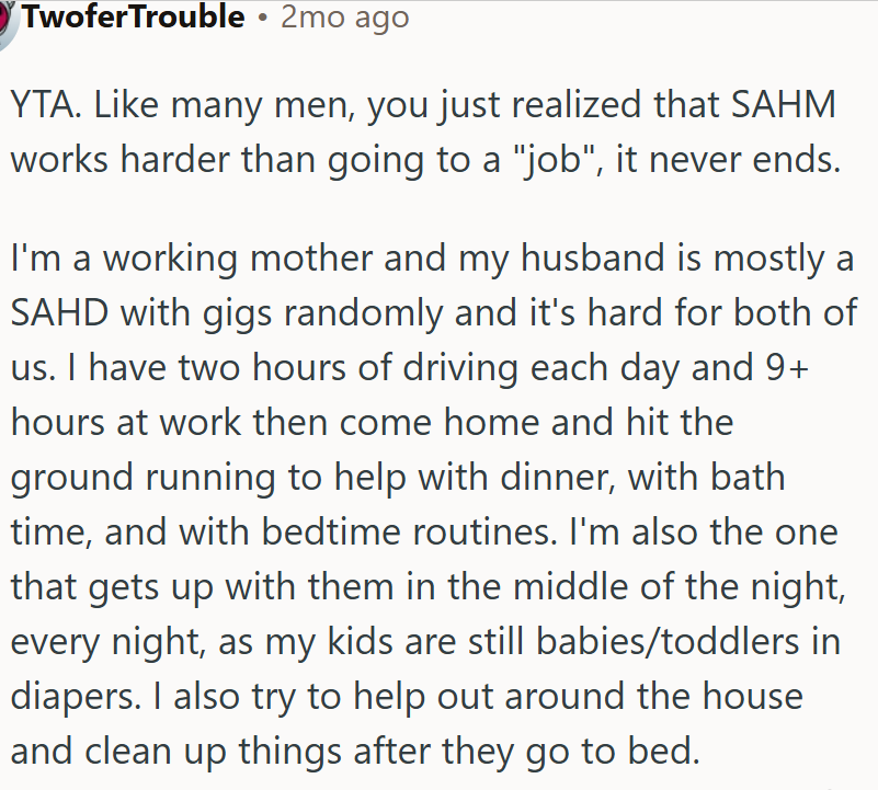 SAHM work is harder than going to a